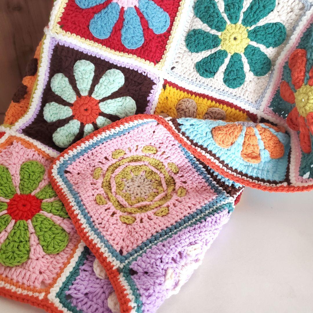 手編み☆レトロデイジーブランケット