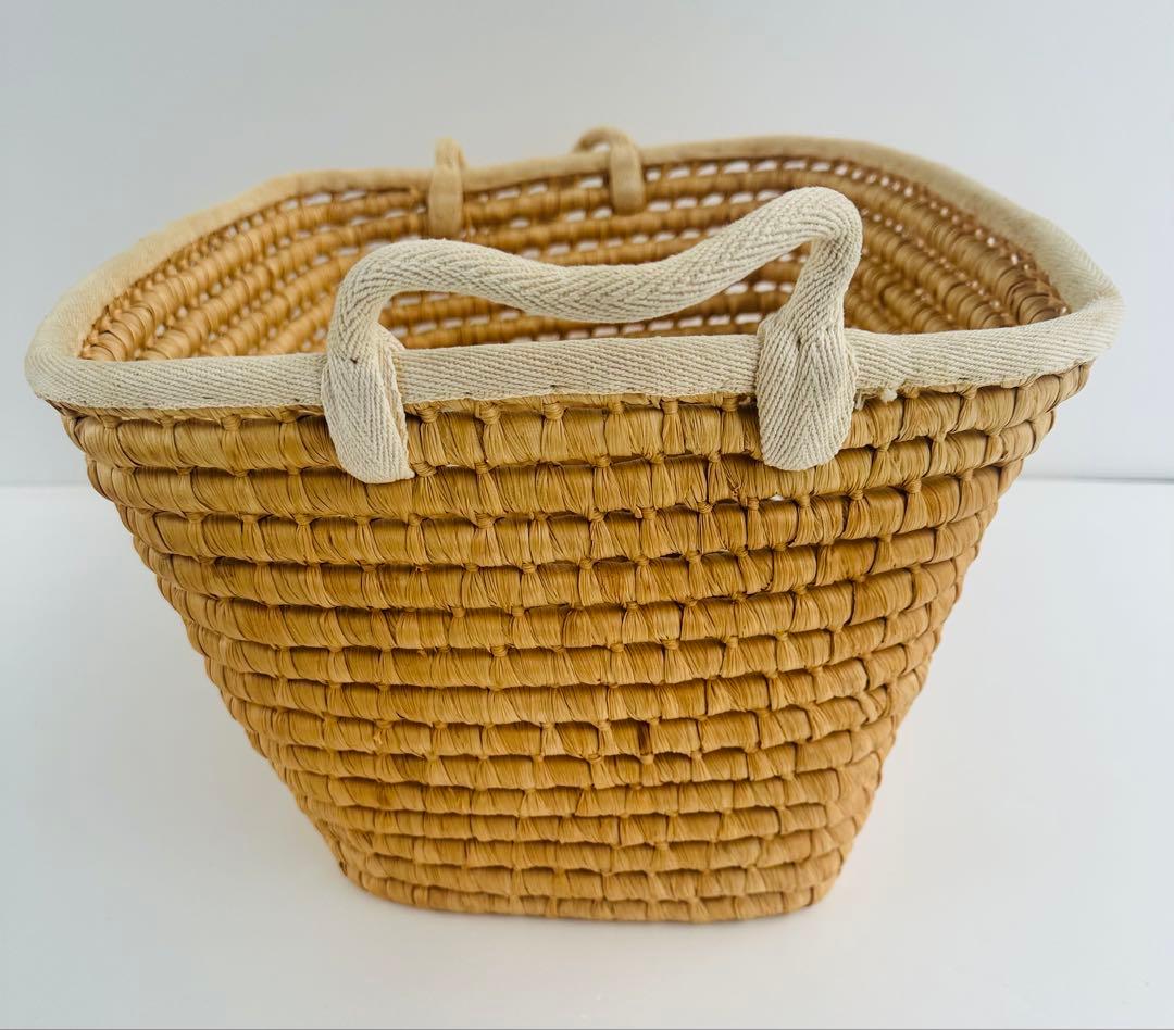 おまとめ　カントリー調バスケット持ち手及び縁まわり布張り46✕38✕27cm