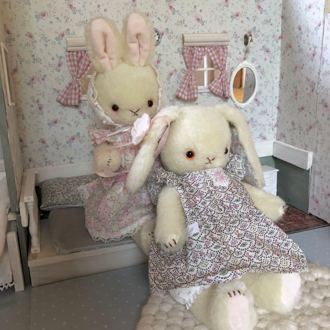 ハンドメイド　花耳うさぎちゃん　アルパカ&ウールのぬいぐるみ