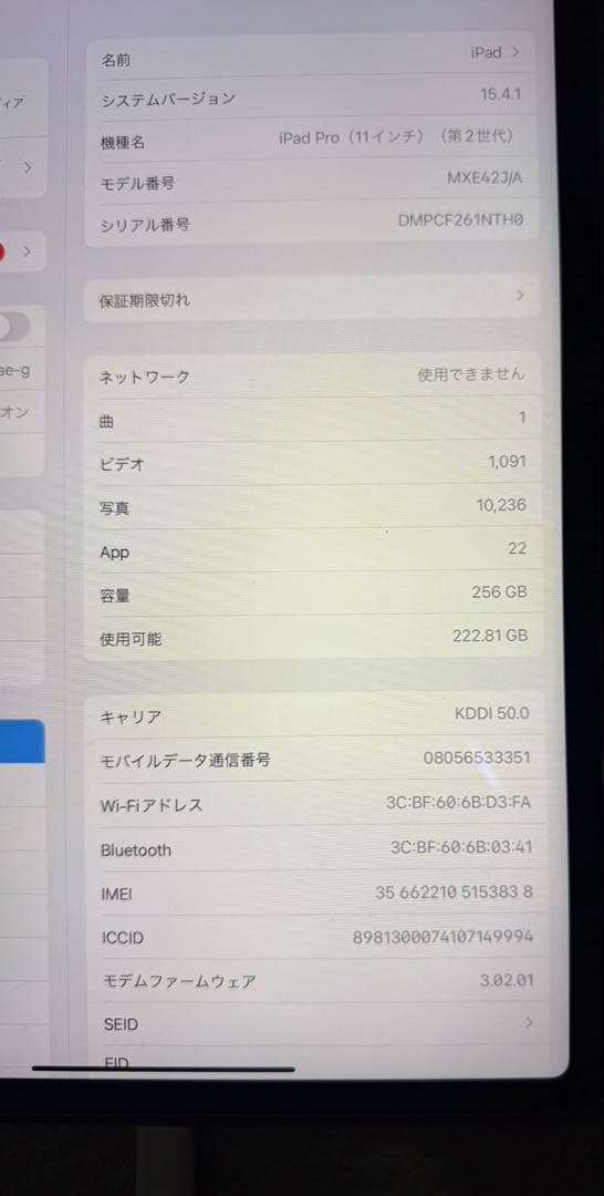 11インチiPad Pro（第2世代）256GBWi-Fi + Cellular