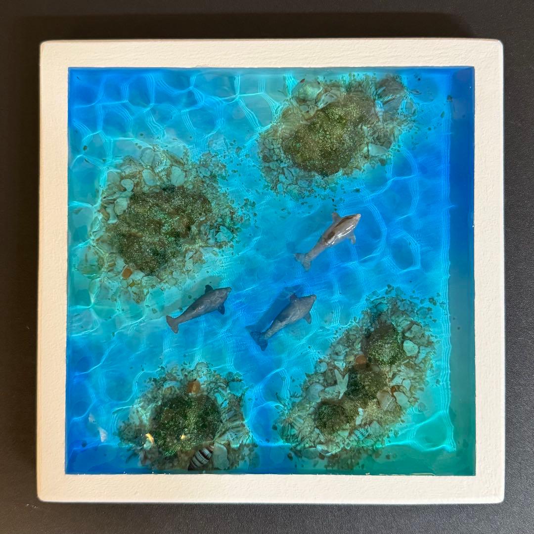 レジンアート オーシャンアート イルカ 海 20x20 ハンドメイド インテリア
