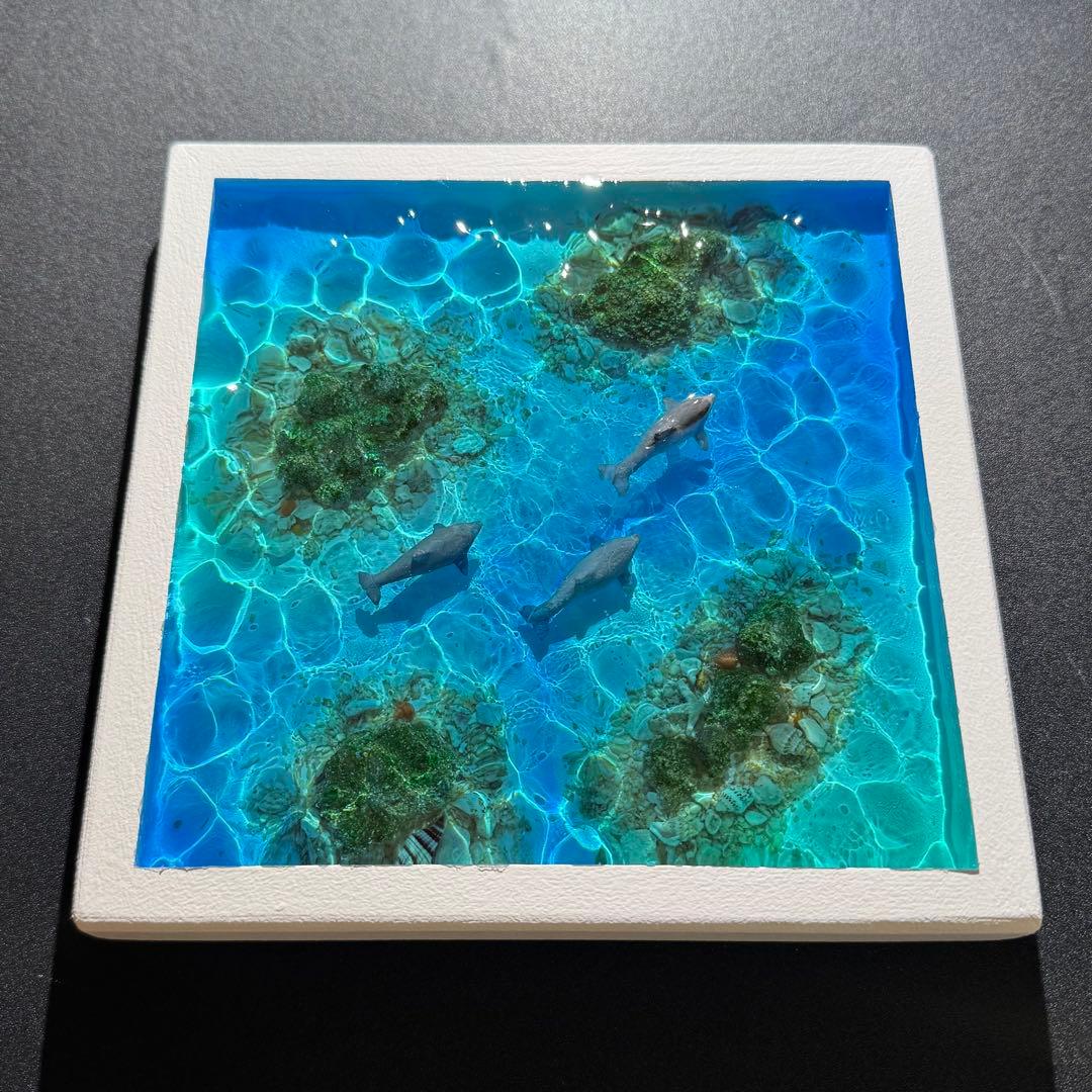 レジンアート オーシャンアート イルカ 海 20x20 ハンドメイド インテリア