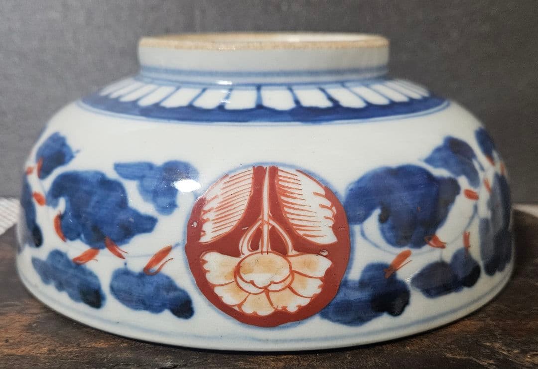明治時代　古伊万里　錦手　金彩色絵　見込みに牡丹　花に鳥の図　鉢　茶道具　菓子鉢