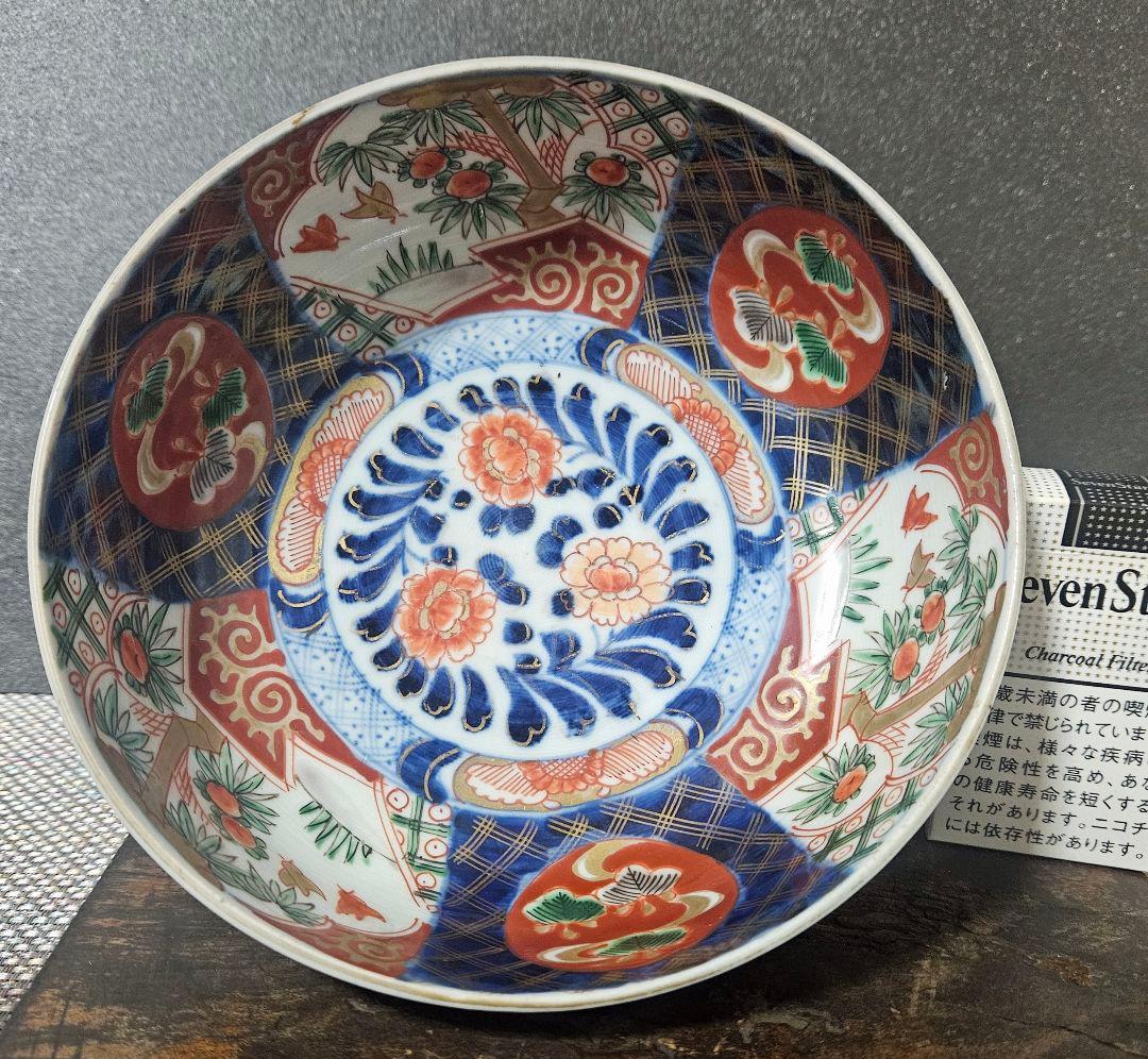明治時代　古伊万里　錦手　金彩色絵　見込みに牡丹　花に鳥の図　鉢　茶道具　菓子鉢
