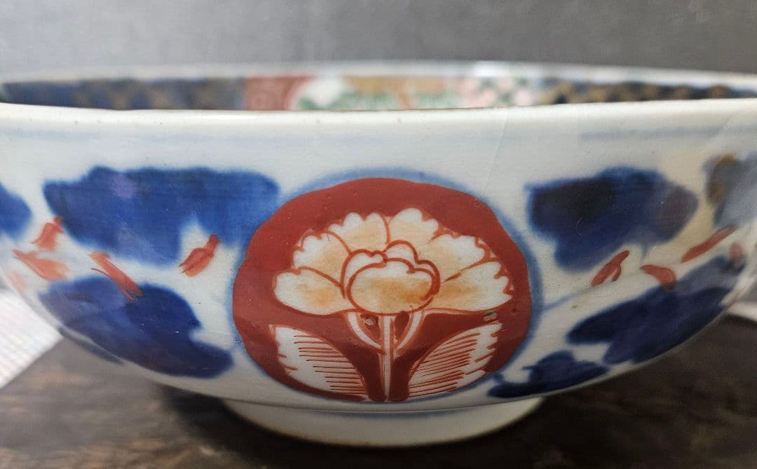 明治時代　古伊万里　錦手　金彩色絵　見込みに牡丹　花に鳥の図　鉢　茶道具　菓子鉢