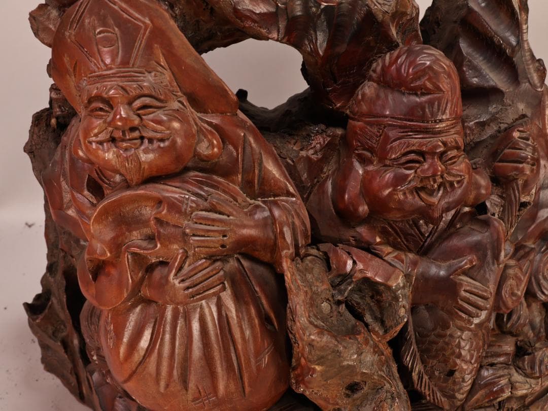 BK238　木彫　恵比寿像　大黒像　東洋彫刻　仏教美術　置物　床飾り　オブジェ