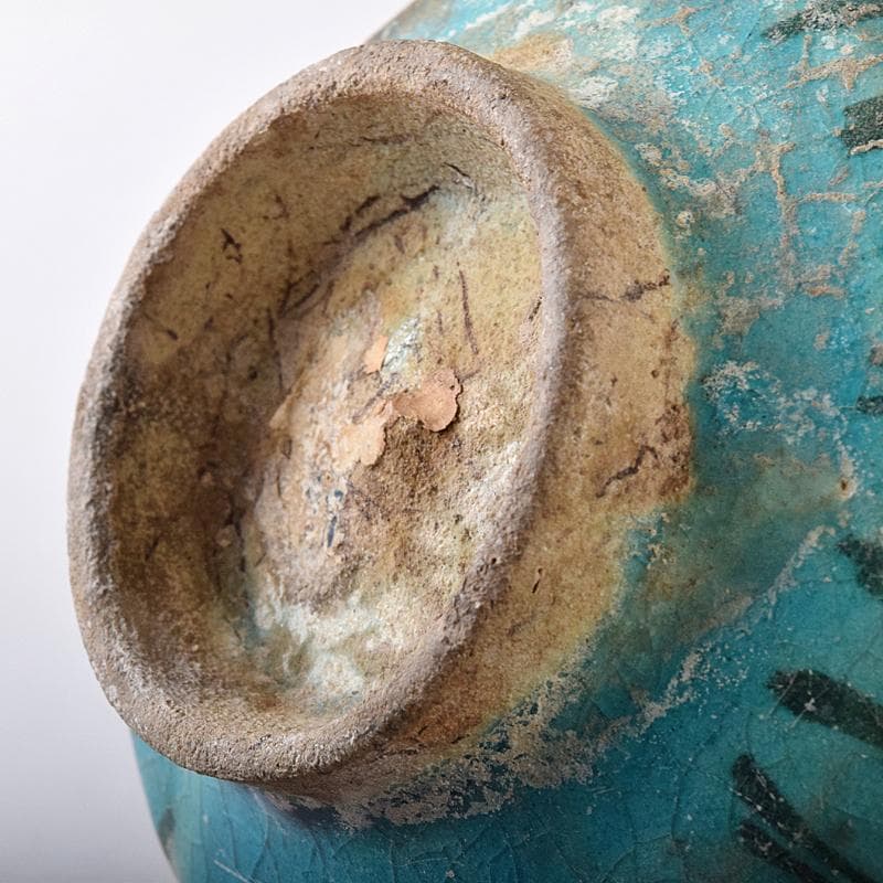 ペルシャ陶器　二シャプール出土　十世紀　青釉黒彩鉢　時代箱付　V　R8419