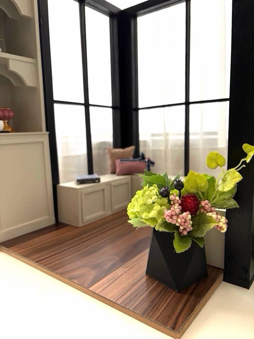 ドールハウス　撮影背景ボード　ハンドメイド☆コーナールーム＆チェア＆シェルフ家具