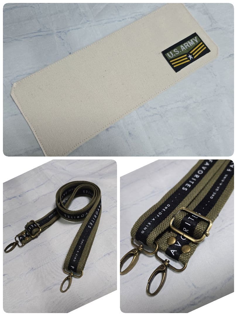 リメイクトートバッグ カモフラ柄 ARMY 底板。ストラップ付き 本革使用