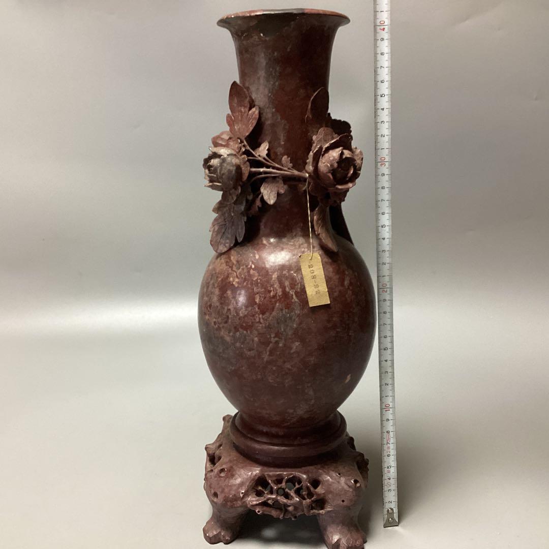 JPMALL　石細工　花　彫刻　装飾　花瓶　花入　壺　中国美術