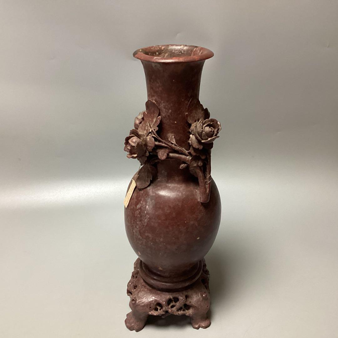 JPMALL　石細工　花　彫刻　装飾　花瓶　花入　壺　中国美術