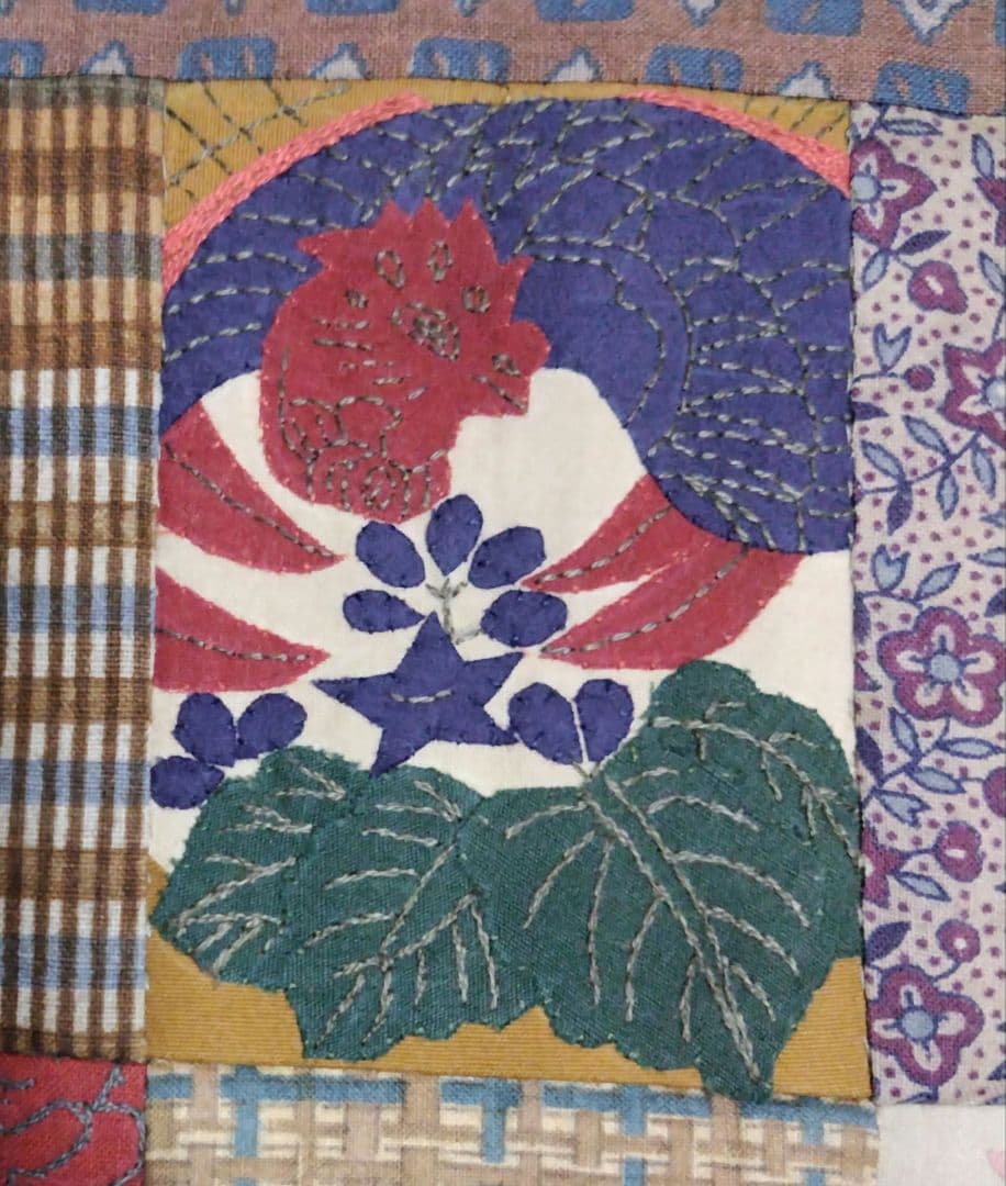 和風 タペストリー【花札のタペストリー】ハンドメイド　刺繍　 アップリケ　古布