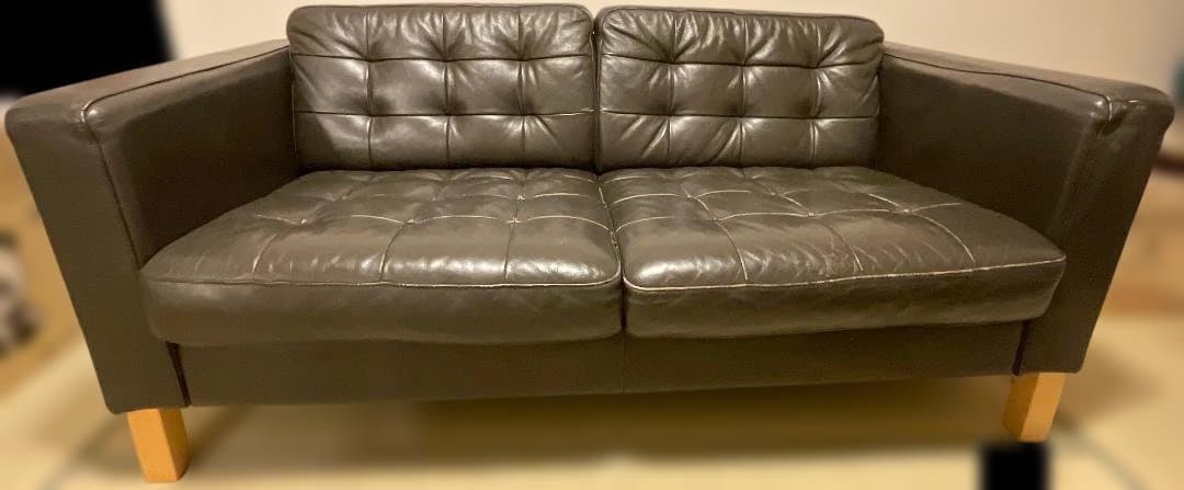 引取前提横浜市 IKEA 本革ダークブラウン2人掛けソファ(オットマン併売)