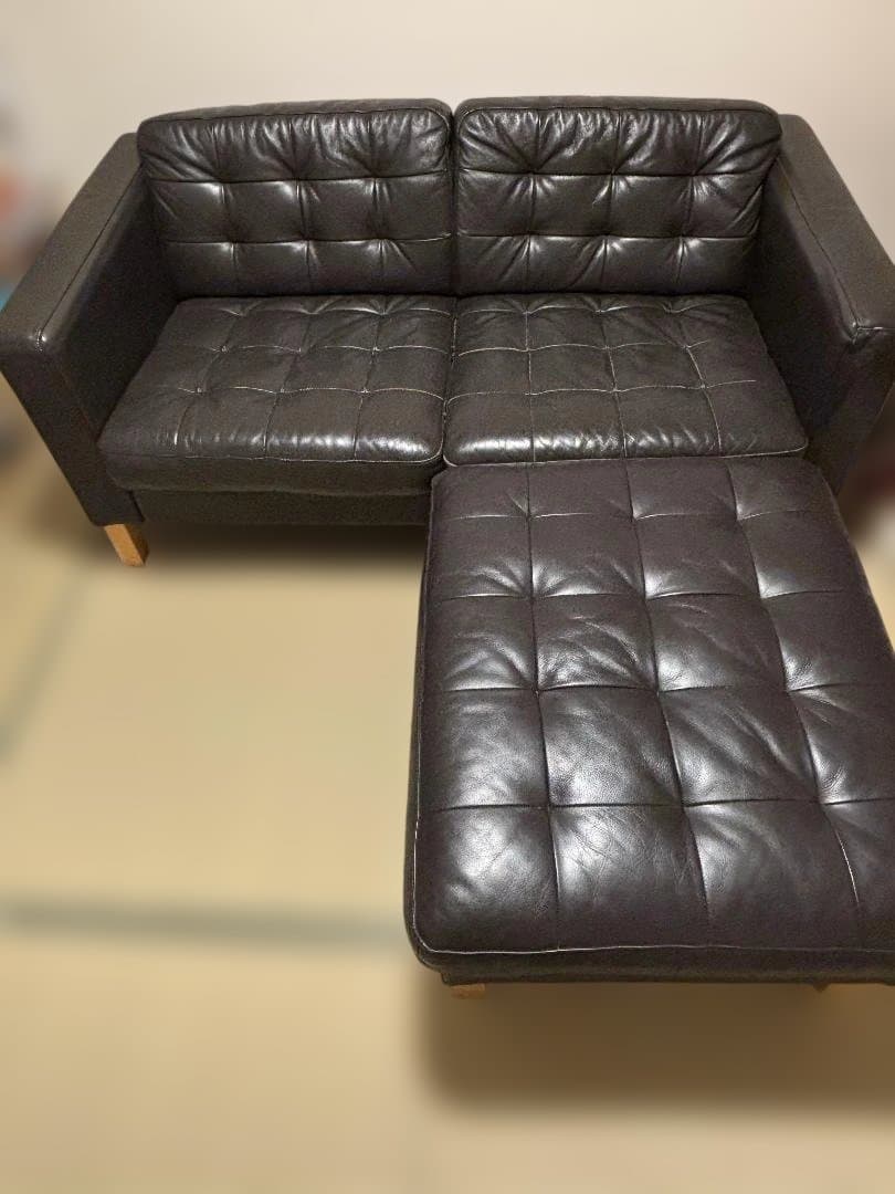 引取前提横浜市 IKEA 本革ダークブラウン2人掛けソファ(オットマン併売)