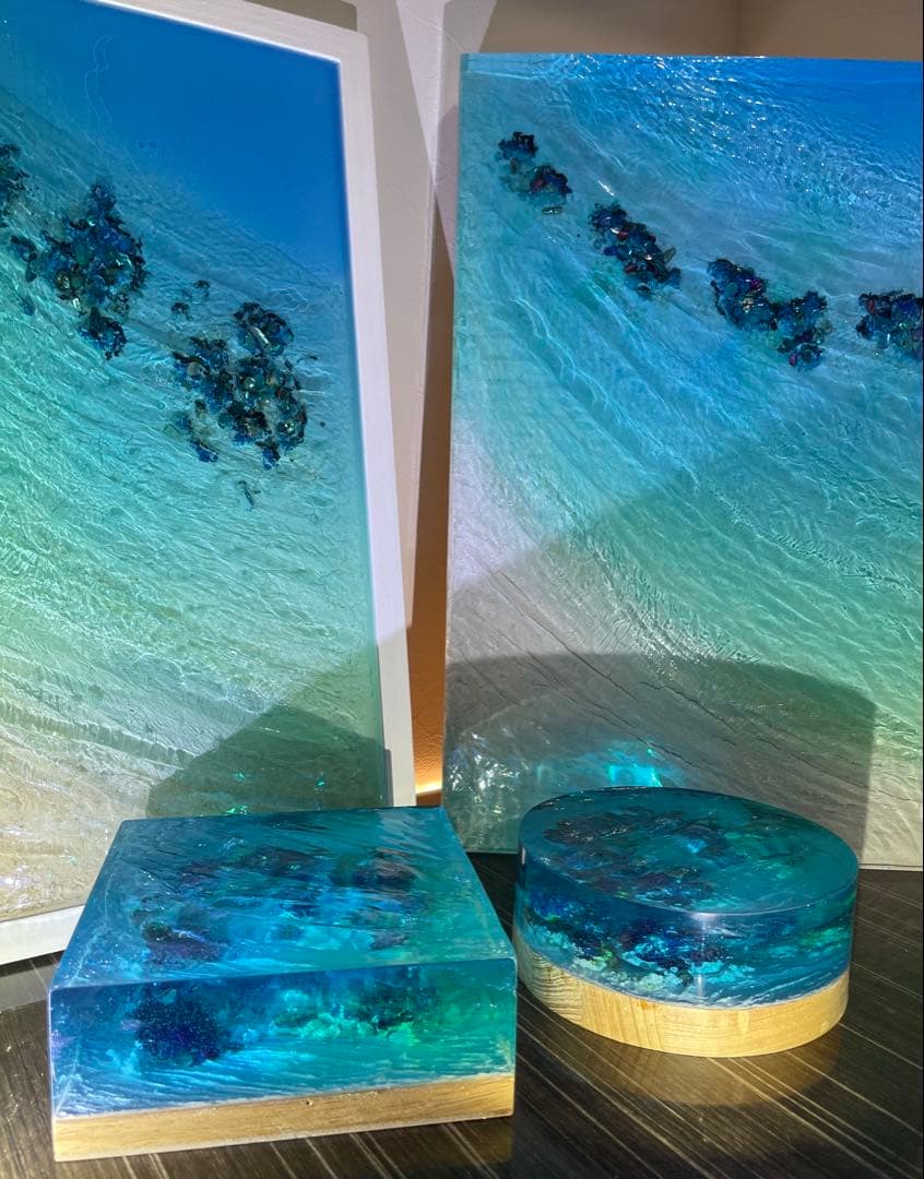 海レジンアートさざなみの記憶　波紋　オブジェ　壁掛け可能　ギフト　A3パネル