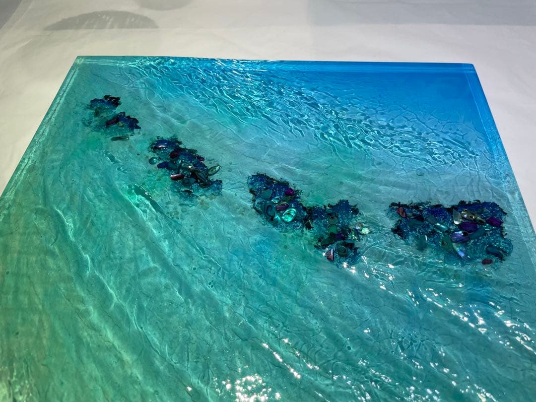 海レジンアートさざなみの記憶　波紋　オブジェ　壁掛け可能　ギフト　A3パネル