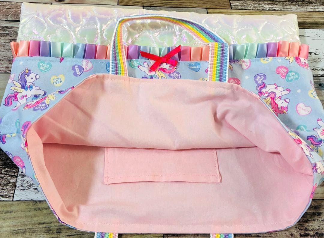 b ユニコーン　ハンドメイド　レッスンバッグ　女の子　入学　入園　セット　上履き