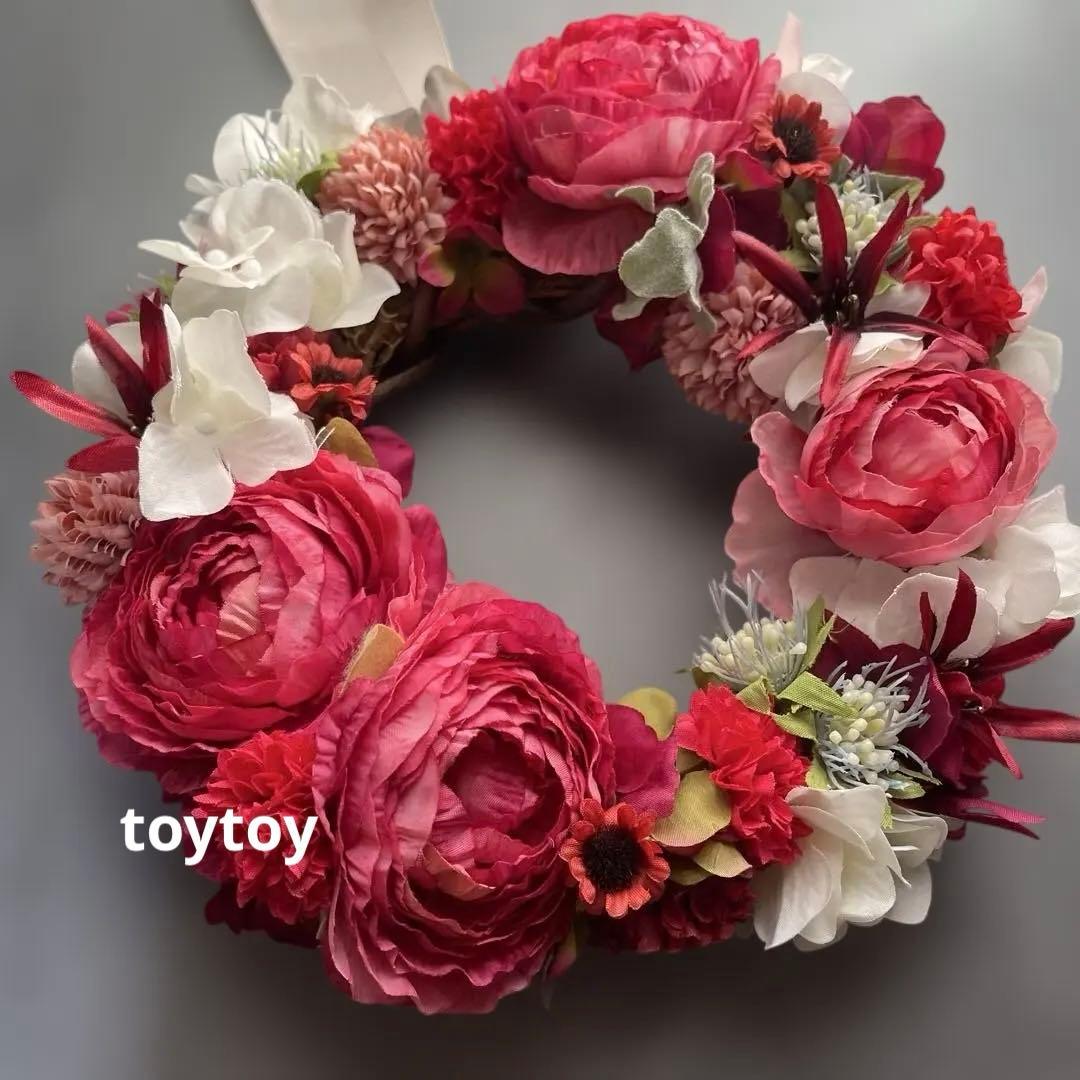 toytoy 気まぐれ縁リース【ピンクレッドリース】母の母　還暦　ひな祭り　壁掛