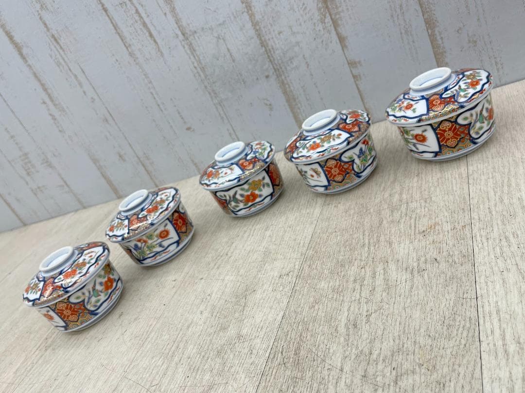 美品 賞美堂 銘窯 有田焼 其泉 極錦 金彩 花鳥絵金彩 蓋付小鉢 5客セット