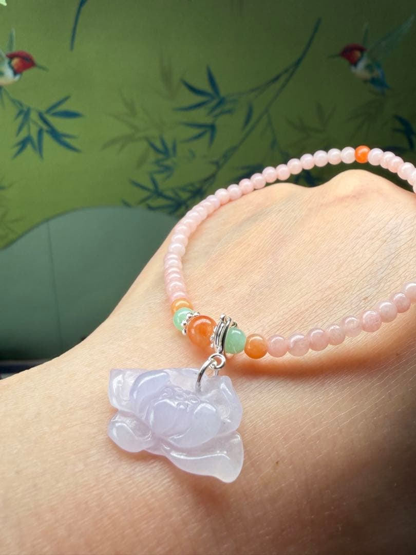 希少‼️新作❣️ ラベンダー浄化蓮花＆ピンク翡翠小粒ブレスレット