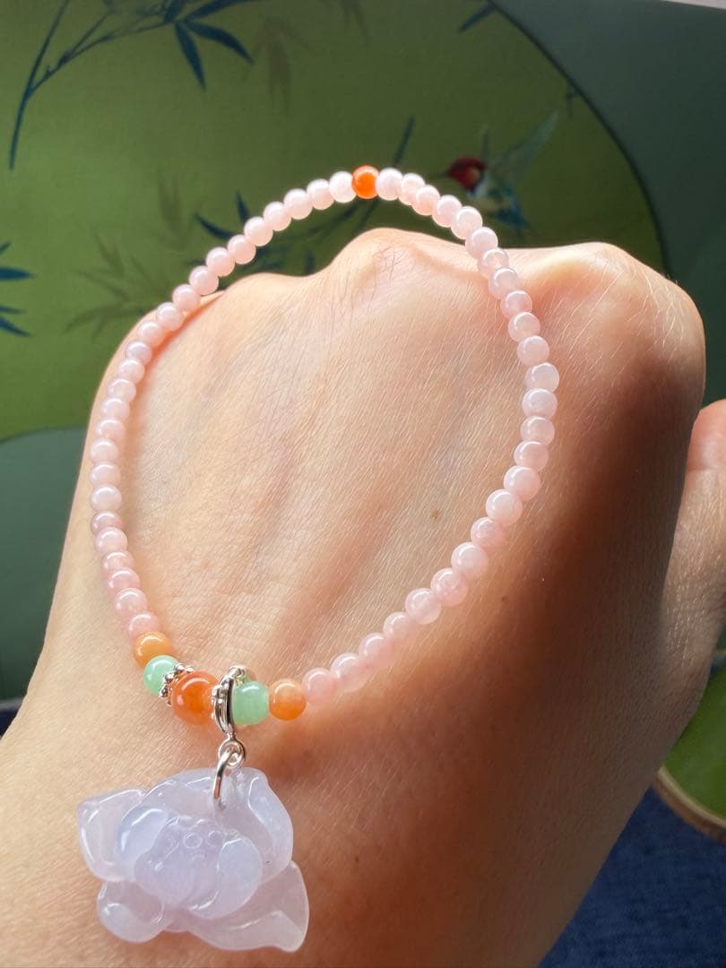希少‼️新作❣️ ラベンダー浄化蓮花＆ピンク翡翠小粒ブレスレット