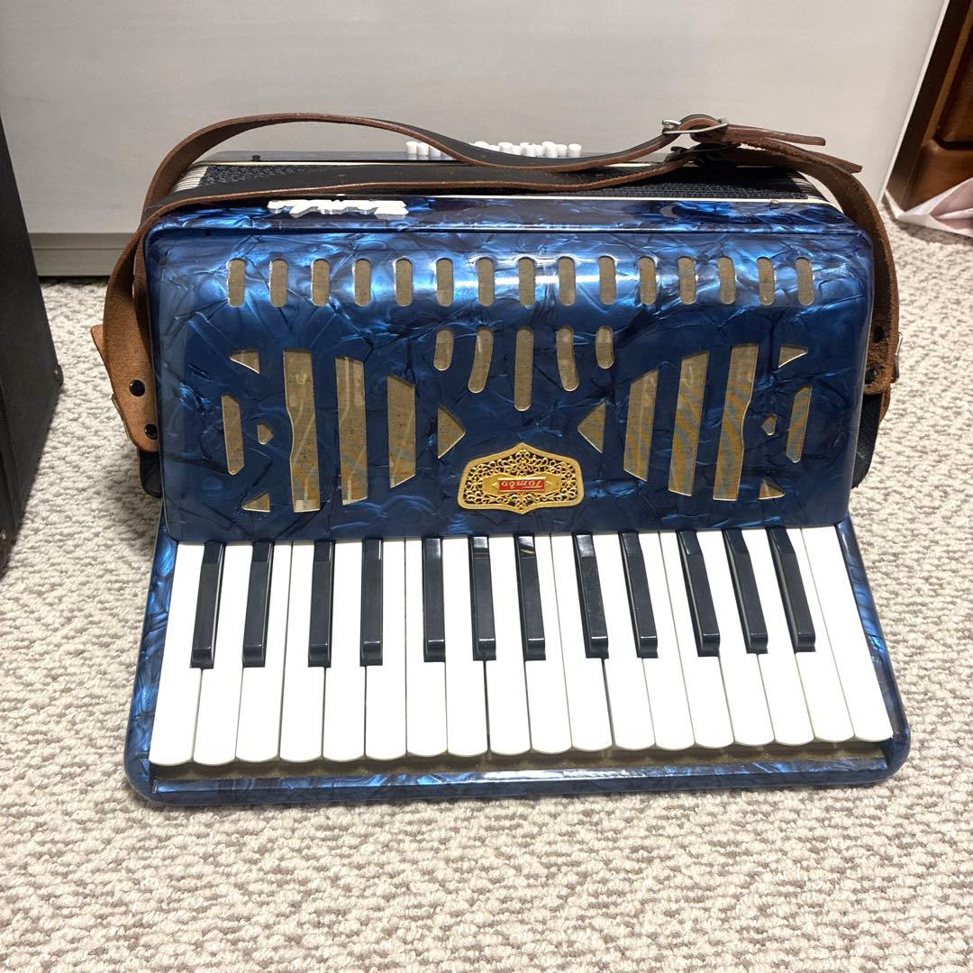 #お値下げ　トンボアコーディオン No.211 30鍵青黒マーブル　レトロ