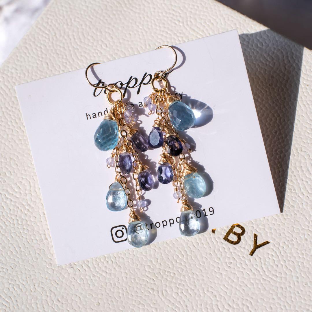 14kgfスカイブルートパーズピアス/イヤリング