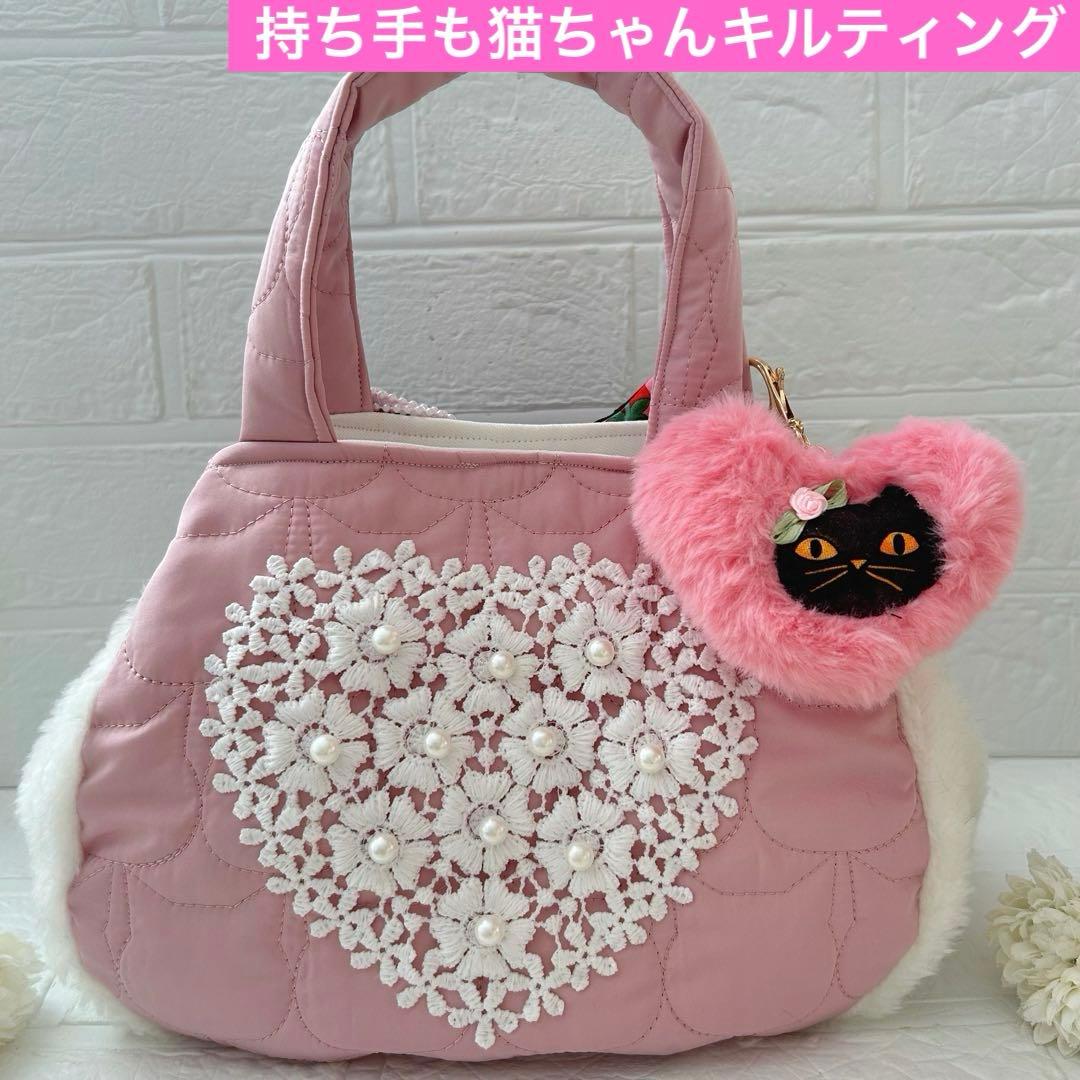 ね*様 猫ちゃんキルト＆ボア　ビッグ黒猫ちゃん　コヤンイサムチョン　ラウンドトー