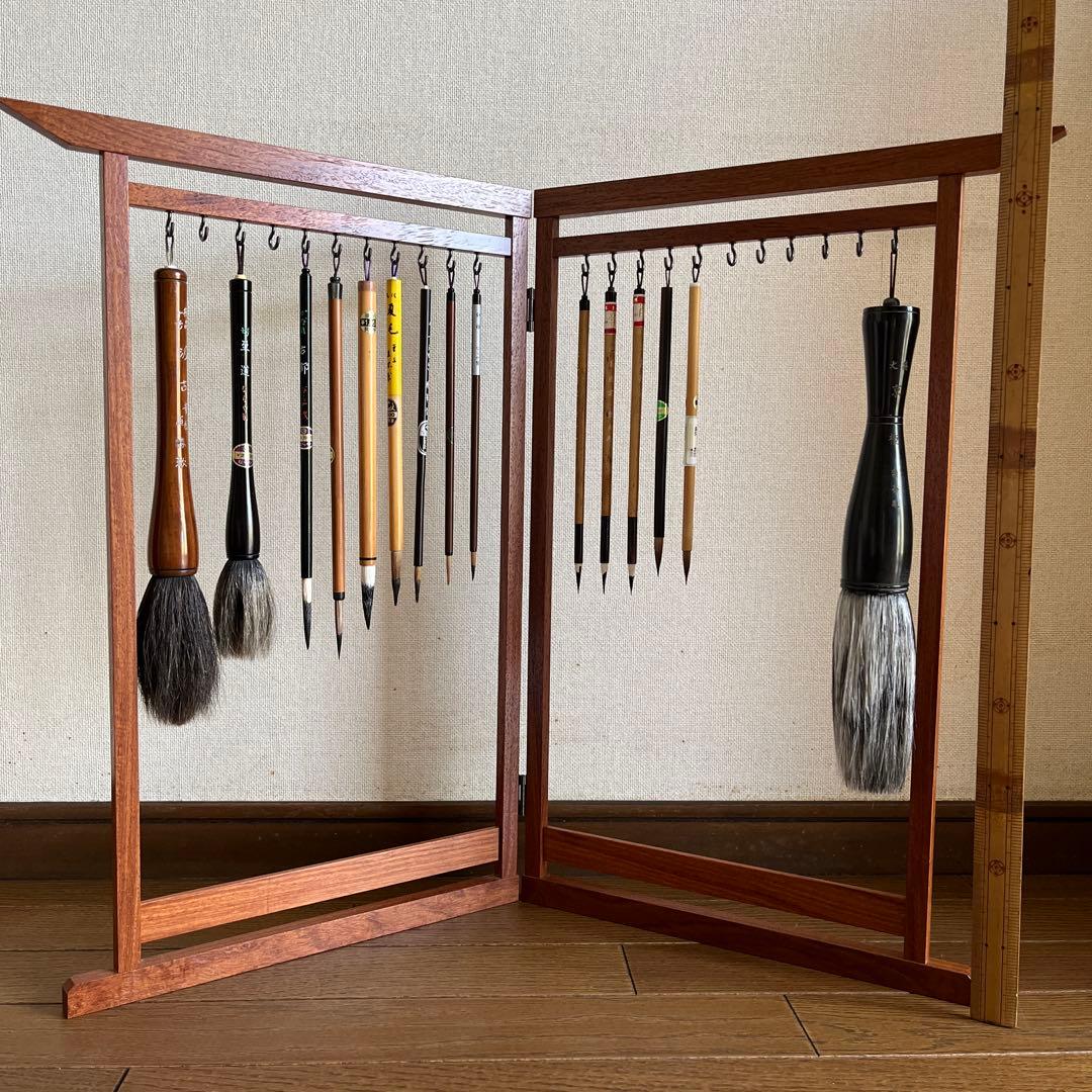 衣桁型筆掛22本掛け筆12本付き大筆2本おまけ