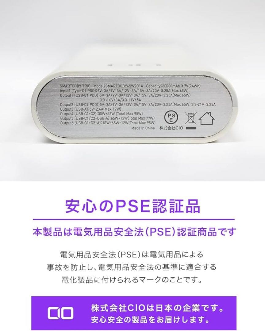 CIO SMARTCOBY TRIO 65W 20000mAhホワイト新品未使用