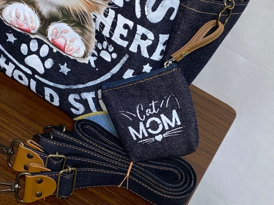 ☆岡山デニム☆ステンシル☆トラネコ☆リュック対応☆4wayボストンバッグ