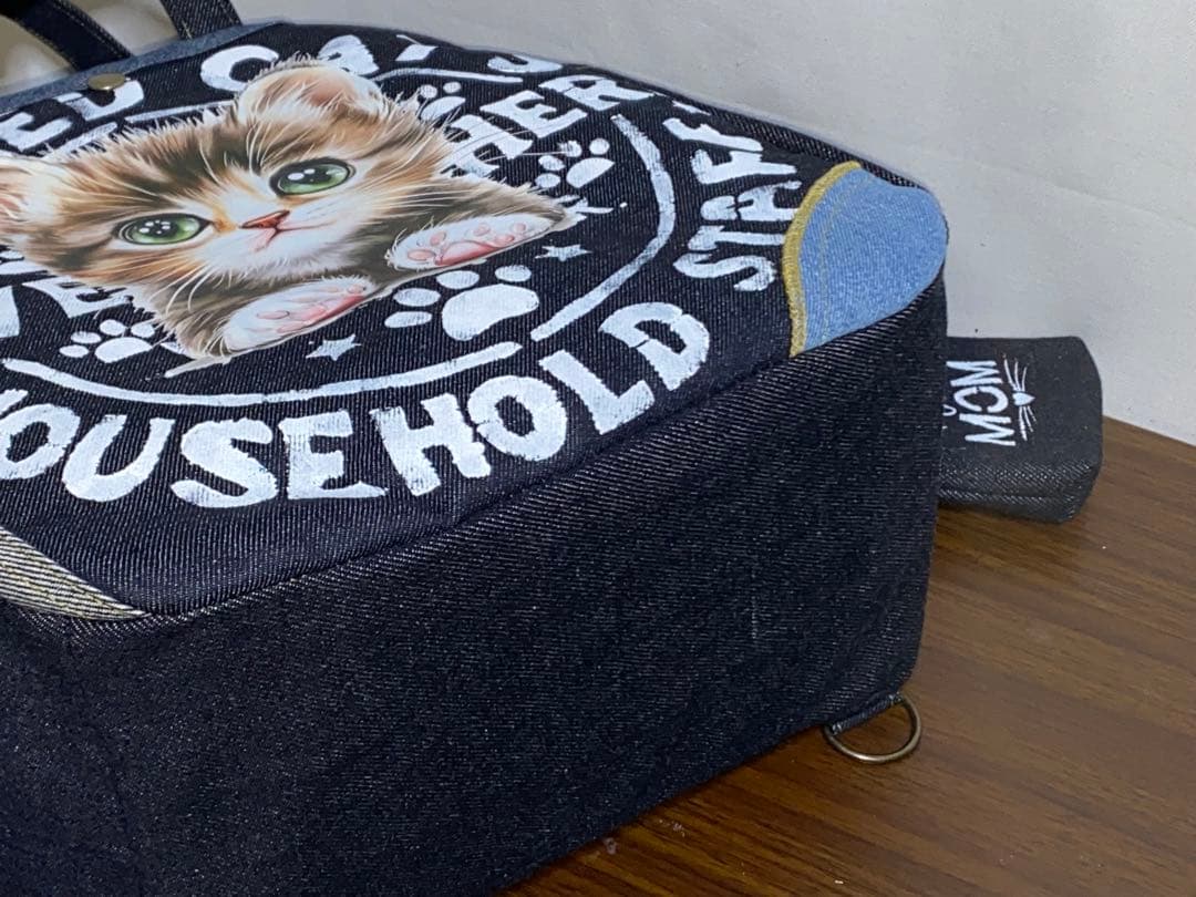 ☆岡山デニム☆ステンシル☆トラネコ☆リュック対応☆4wayボストンバッグ