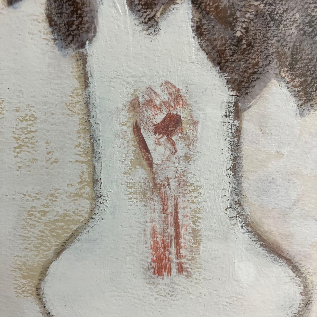 ヴギュド油彩画花瓶の白い花サイン入り