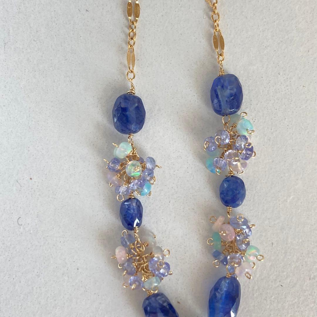 14kgf ブルーサファイアとカラーオパールのブレスレット