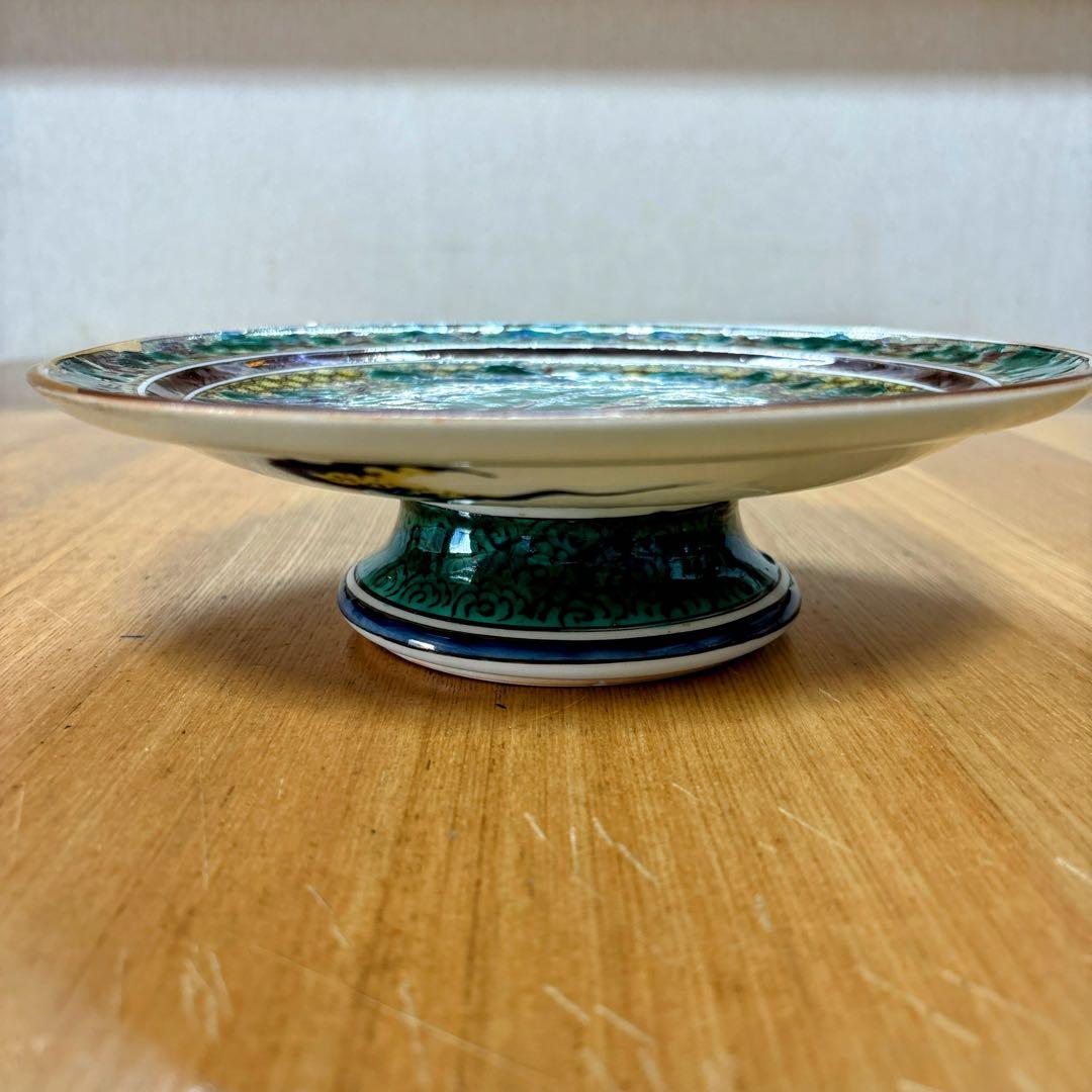九谷焼　初代　徳田八十吉　吉田屋　おもと　高台皿　中皿　21.5cm
