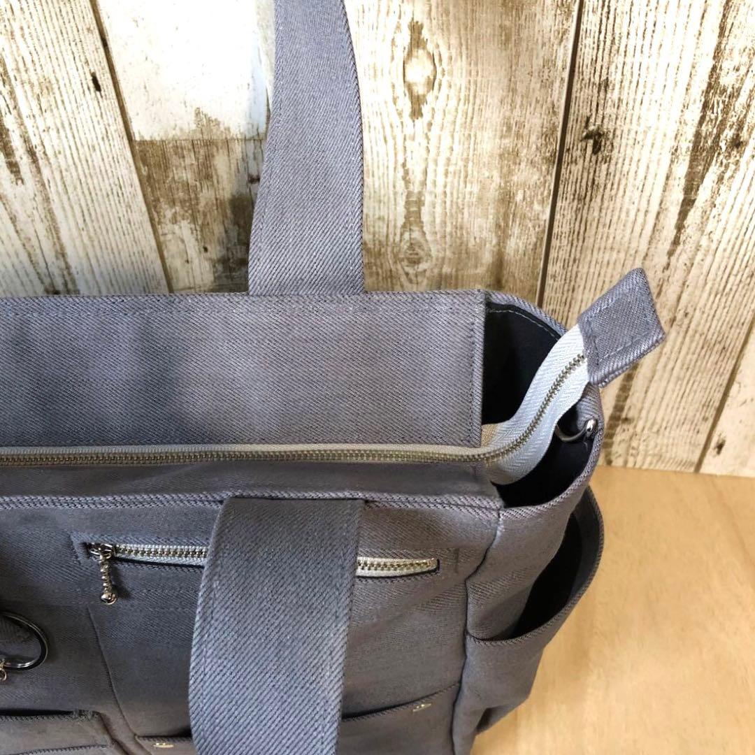 トートバッグ　ハンドメイド　デニムリメイク　グレー　シルバー【新品デニム】