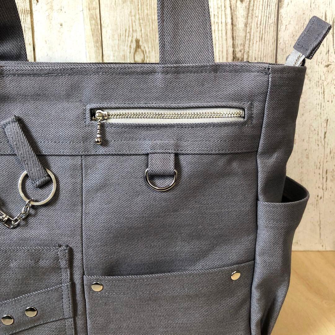 トートバッグ　ハンドメイド　デニムリメイク　グレー　シルバー【新品デニム】