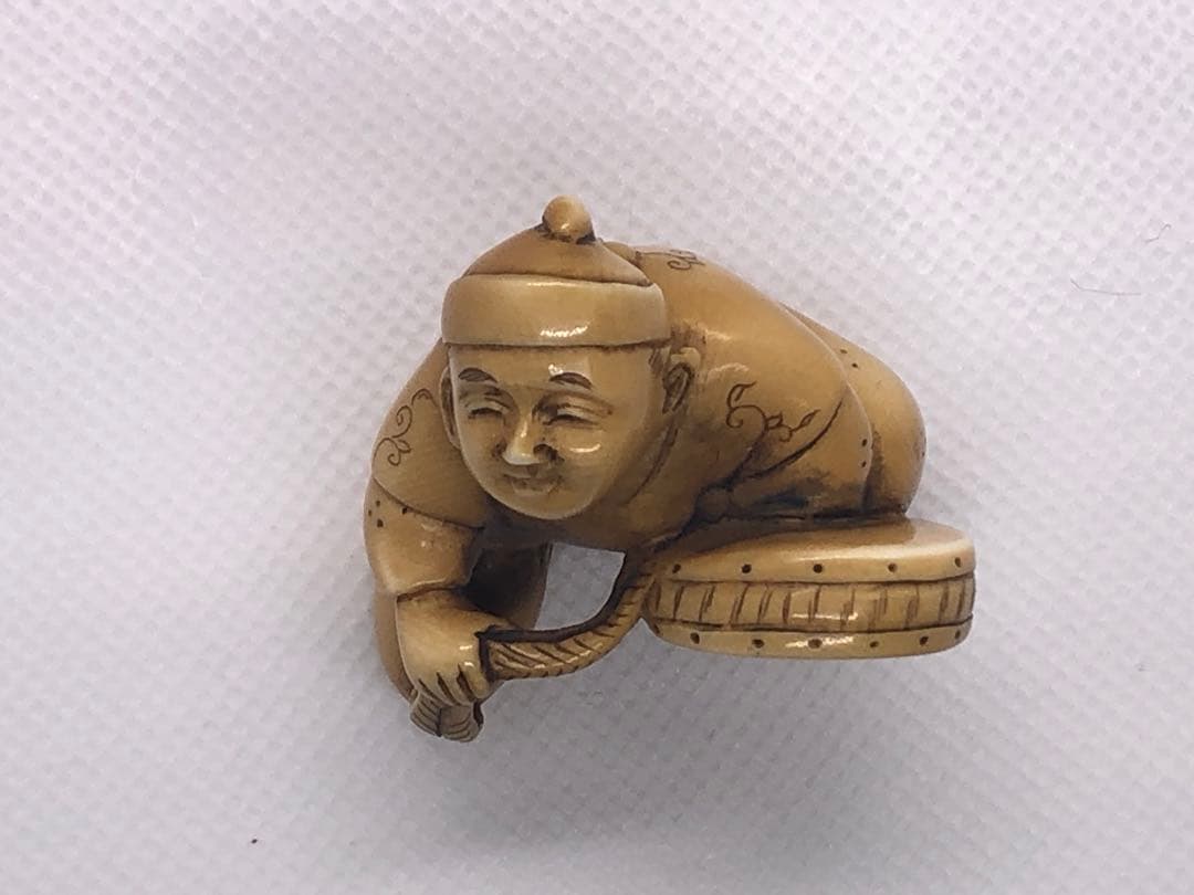 根付　唐子　江户　時代物　マンモス牙　提げ物　彫刻