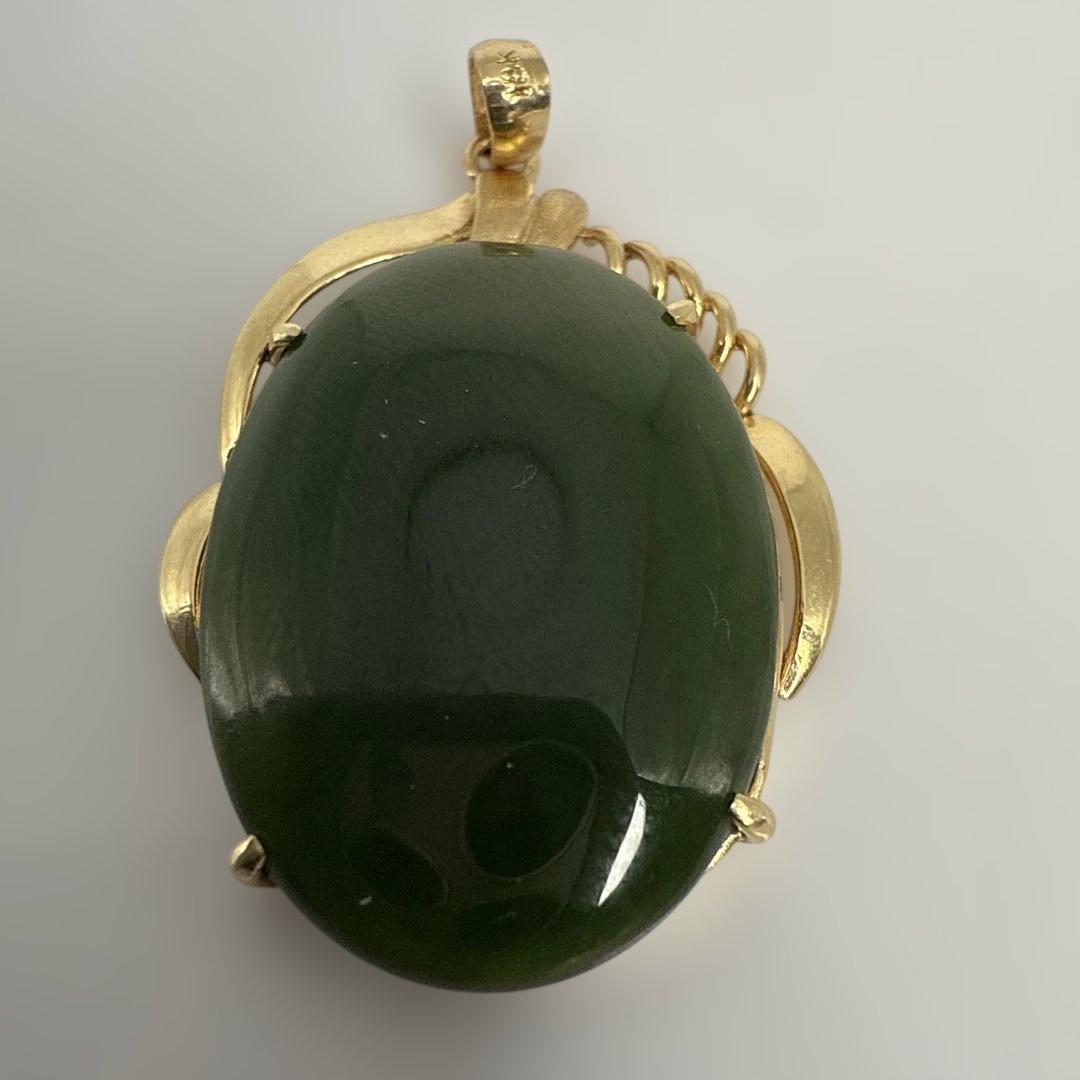 18Kゴールド 翡翠 玉石 オーバル ペンダント