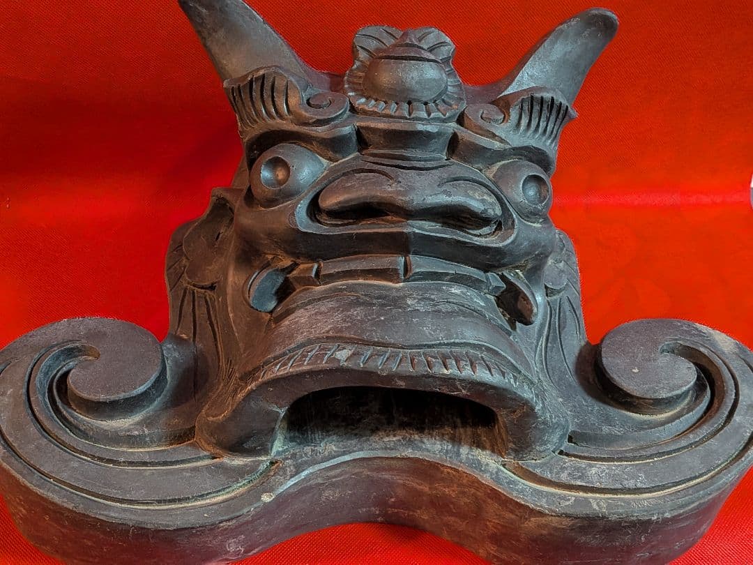 江戸時代後期幕末頃魔除け鬼師造り横幅４４センチ重量９キロ㌘凄まじい迫力古瓦当時物