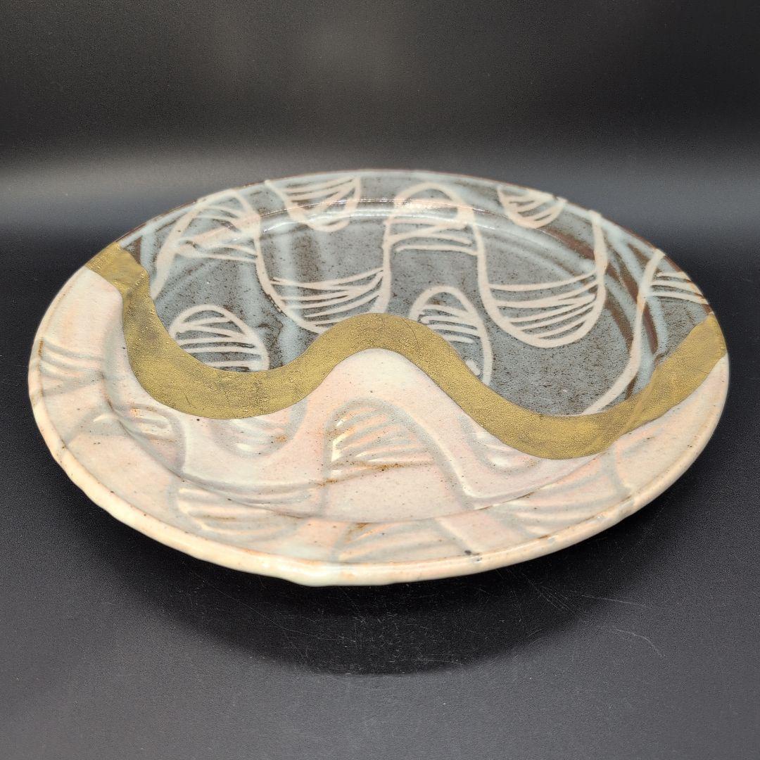 【未使用品】綺麗な 金彩付文 大皿 美濃焼 安藤日出武 窯 飾り皿