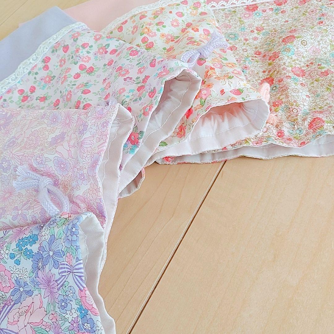 ハンドメイド ランチョンマット 給食袋 女の子 花 いちご リボン 40×45
