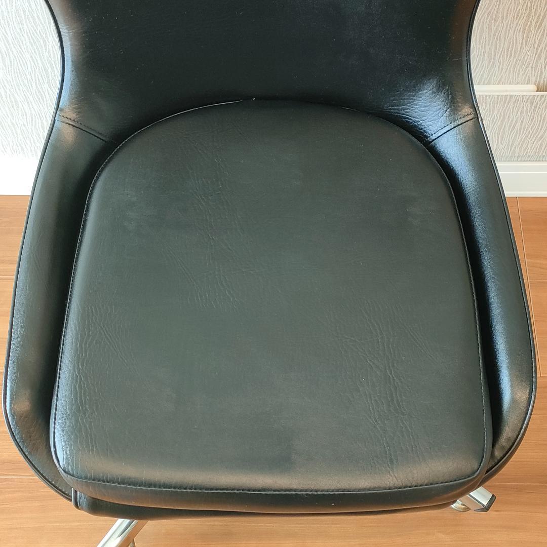 1970年代　ヴィンテージ　レザー　ブラック　デスクチェア　回転　昇降