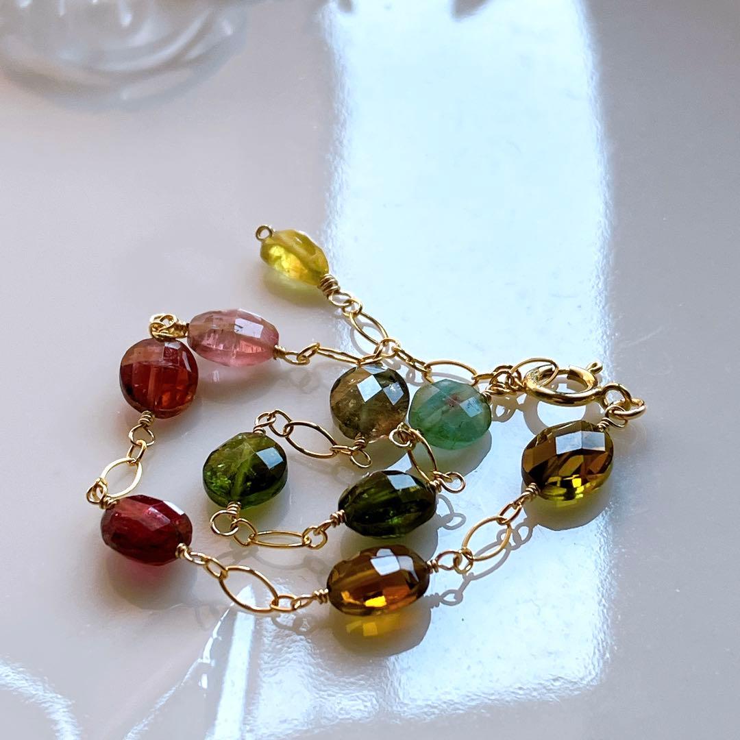 mn◆マルチカラートルマリンブレスレット✧14kgf