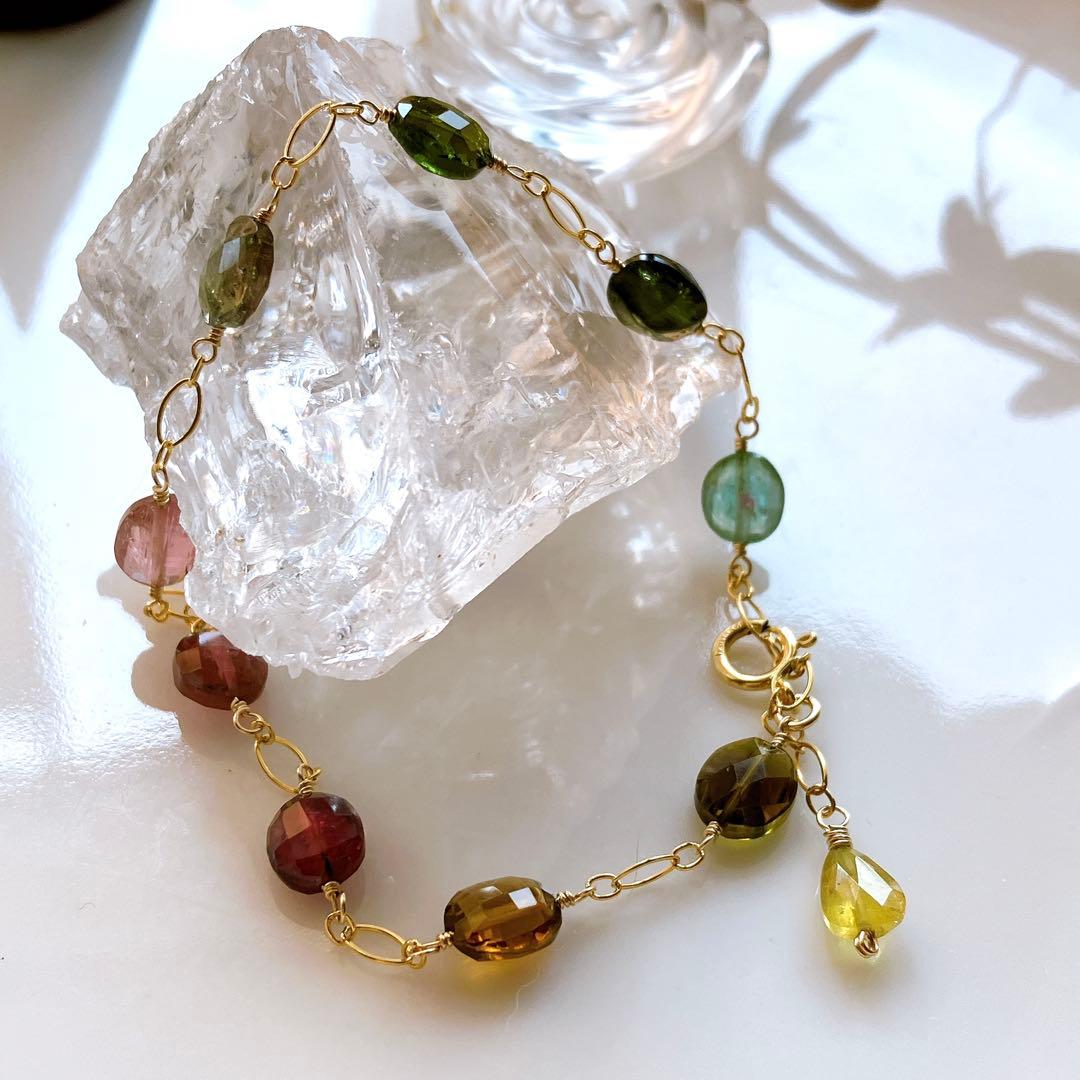 mn◆マルチカラートルマリンブレスレット✧14kgf