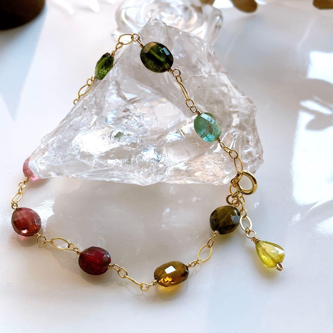 mn◆マルチカラートルマリンブレスレット✧14kgf