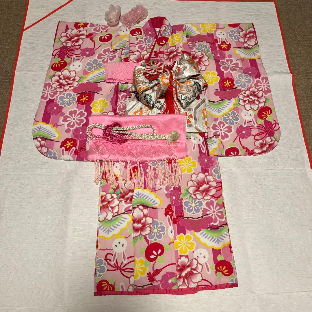 【JAPAN STYLE 3歳　七五三着物・作り帯・長襦袢・小物セット】計8点