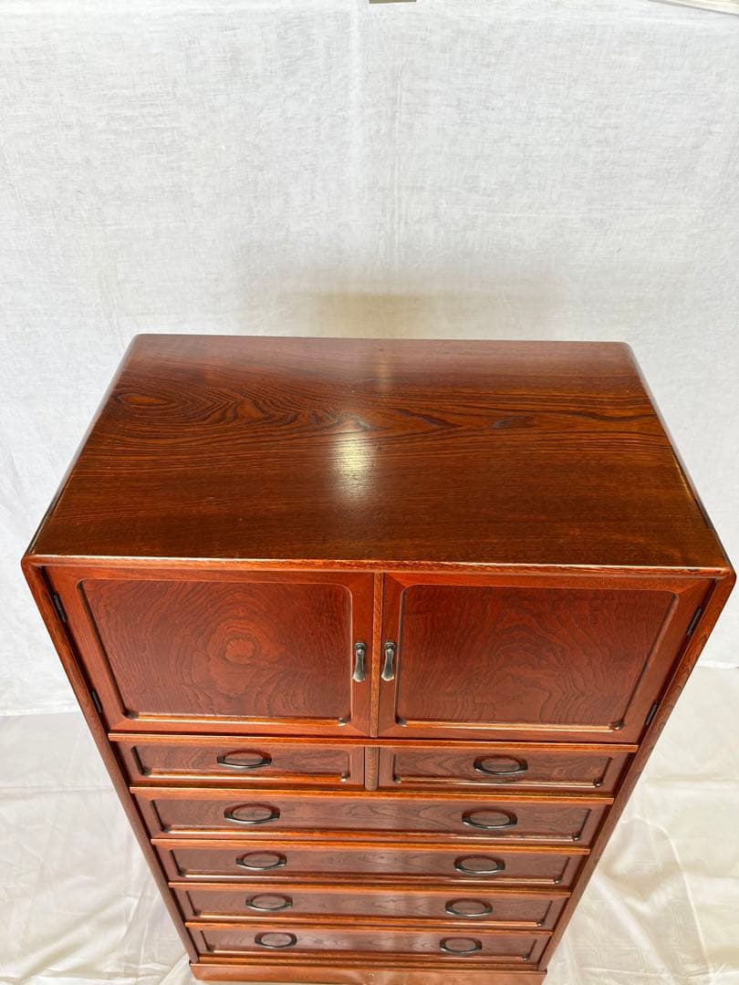 【アンティーク】総欅 無垢材 木製 小箪笥 6杯 小引出し 和箪笥 昭和レトロ