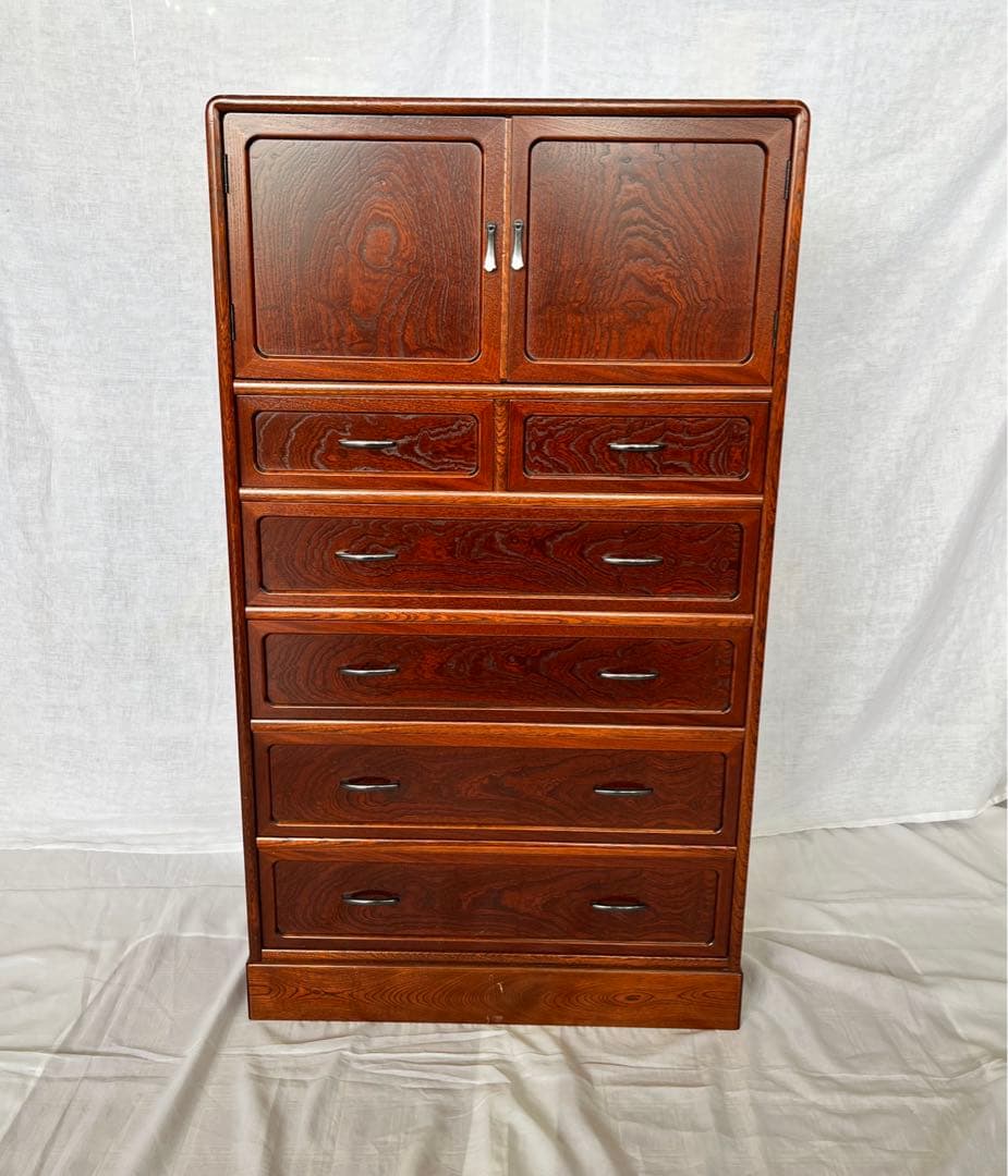 【アンティーク】総欅 無垢材 木製 小箪笥 6杯 小引出し 和箪笥 昭和レトロ