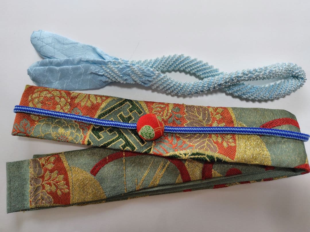 [市松人形　10号]　アンティーク錦紗ちりめん　着物(比翼仕立て)と帯一式